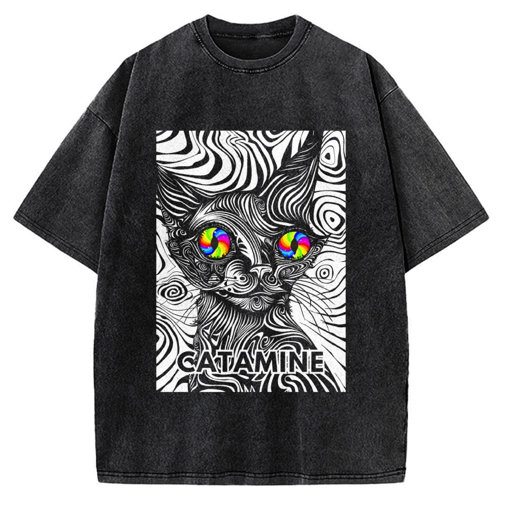 Unisex Catamine Ketamine Psychedelic Cat Pun Printed Washed Tee