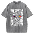 Unisex Catamine Ketamine Psychedelic Cat Pun Printed Washed Tee