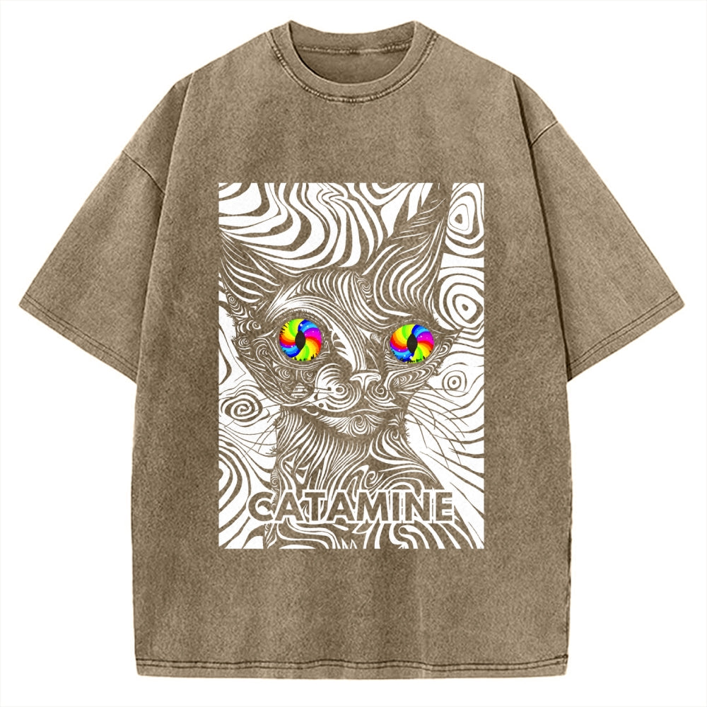 Unisex Catamine Ketamine Psychedelic Cat Pun Printed Washed Tee