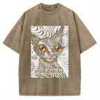 Unisex Catamine Ketamine Psychedelic Cat Pun Printed Washed Tee