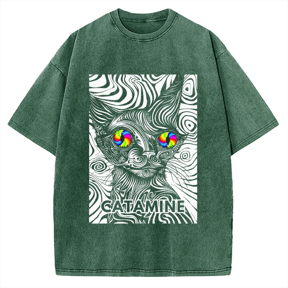 Unisex Catamine Ketamine Psychedelic Cat Pun Printed Washed Tee