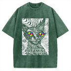 Unisex Catamine Ketamine Psychedelic Cat Pun Printed Washed Tee