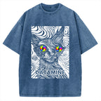 Unisex Catamine Ketamine Psychedelic Cat Pun Printed Washed Tee