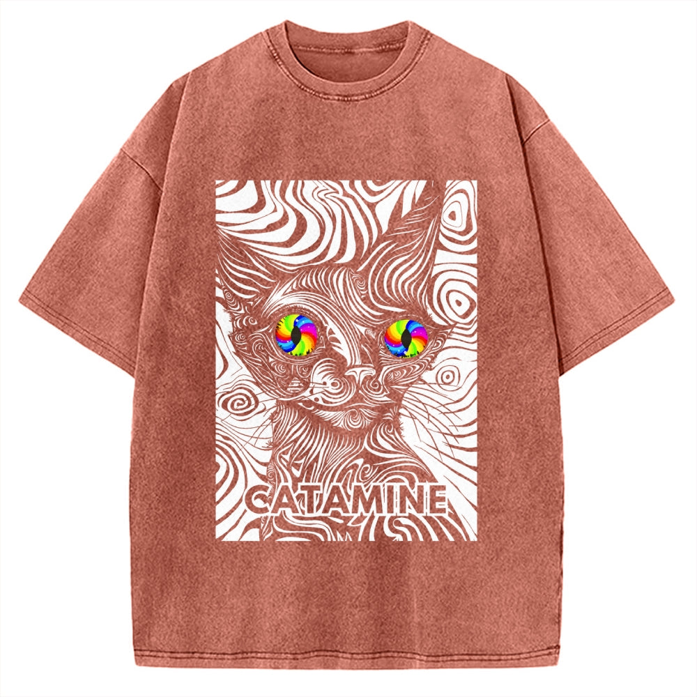 Unisex Catamine Ketamine Psychedelic Cat Pun Printed Washed Tee