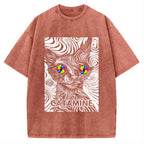 Unisex Catamine Ketamine Psychedelic Cat Pun Printed Washed Tee