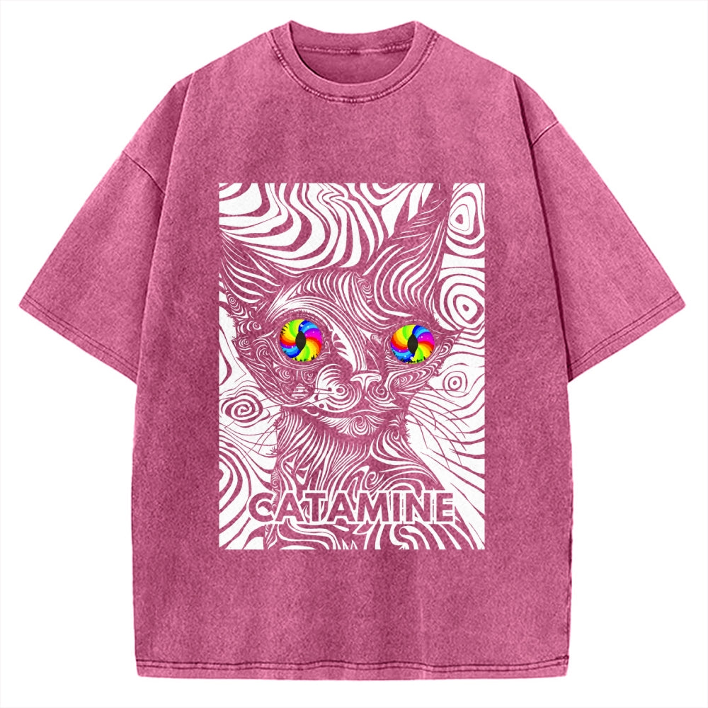Unisex Catamine Ketamine Psychedelic Cat Pun Printed Washed Tee
