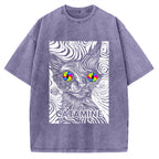 Unisex Catamine Ketamine Psychedelic Cat Pun Printed Washed Tee