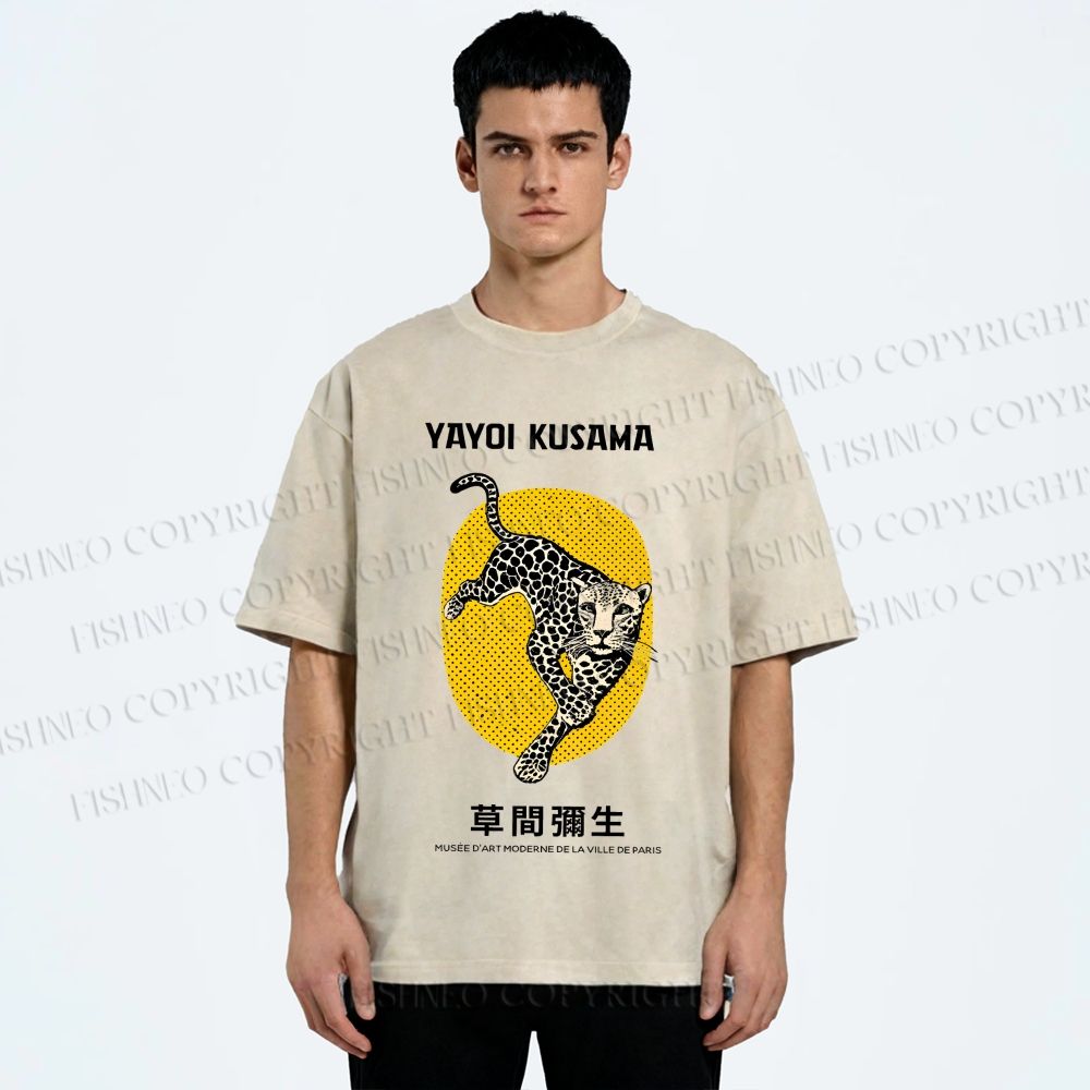 Unisex Yayoi Kusama Leopard Printed Washed Tee