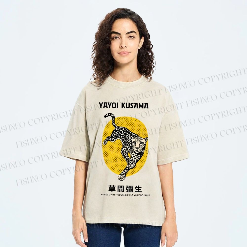 Unisex Yayoi Kusama Leopard Printed Washed Tee