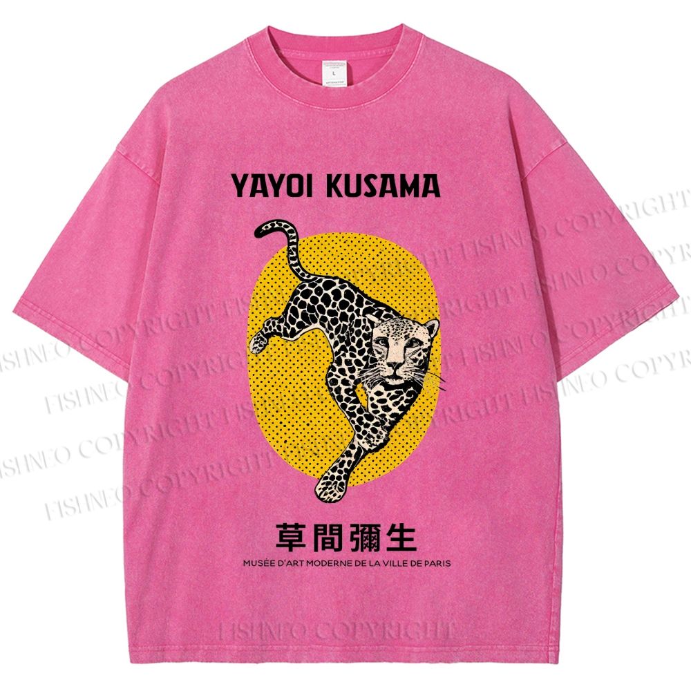 Unisex Yayoi Kusama Leopard Printed Washed Tee
