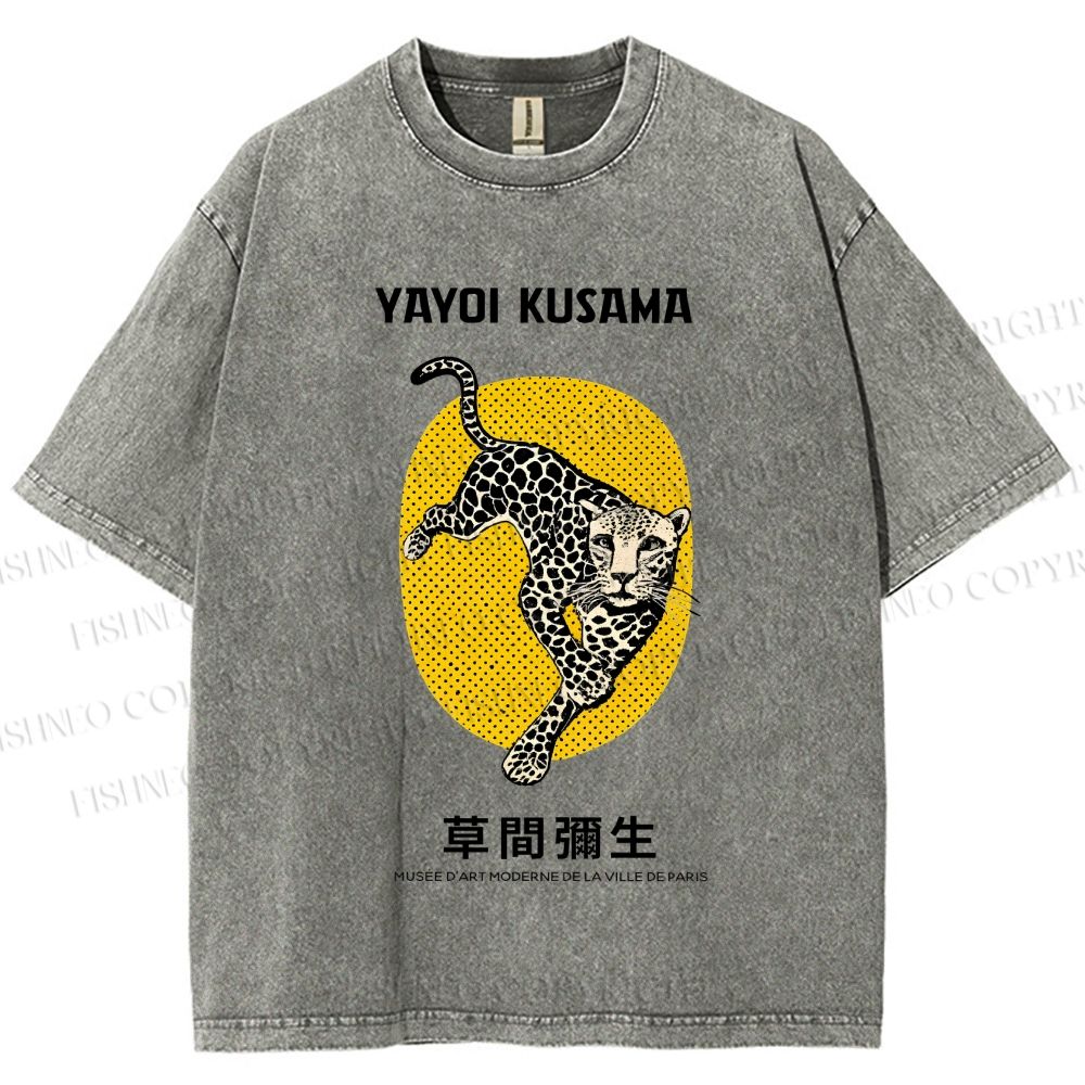 Unisex Yayoi Kusama Leopard Printed Washed Tee