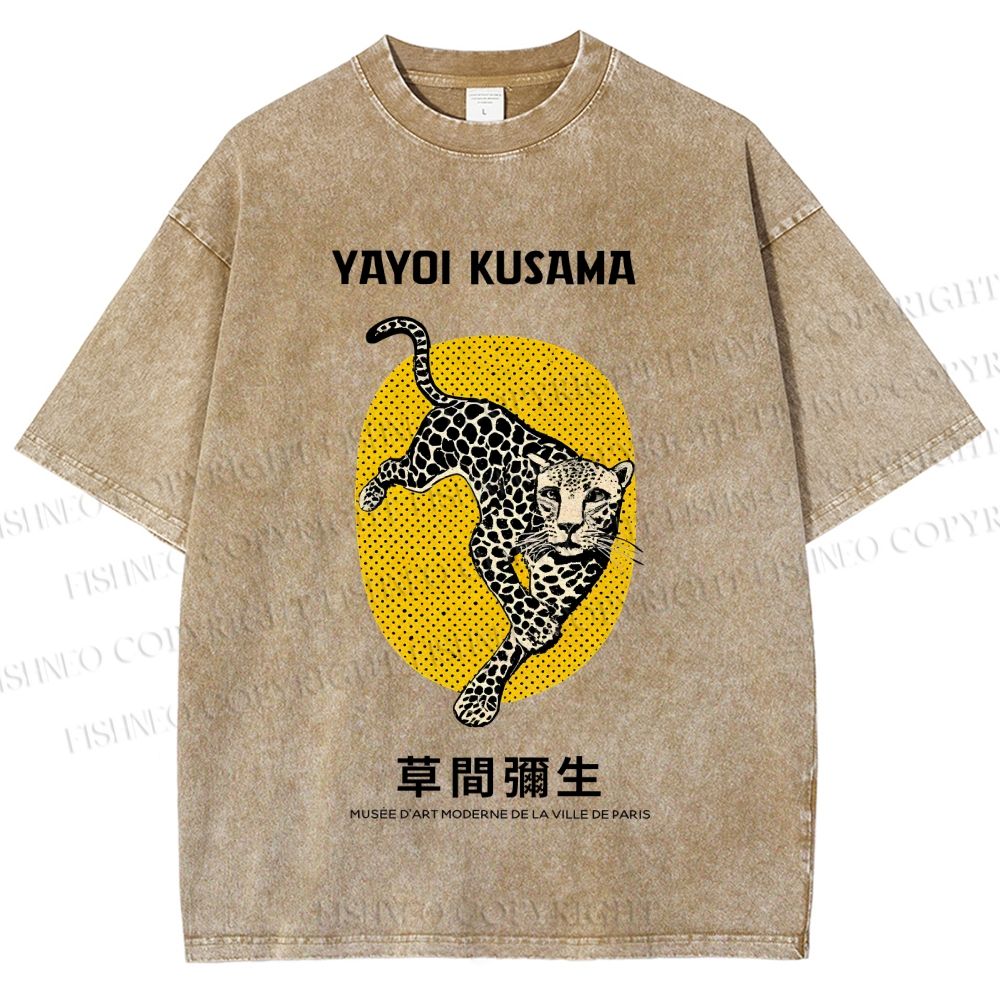 Unisex Yayoi Kusama Leopard Printed Washed Tee