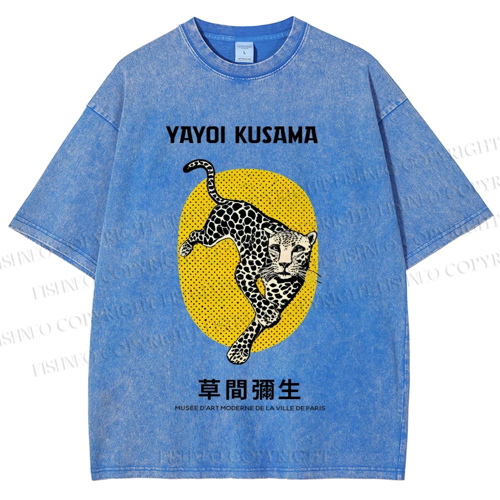 Unisex Yayoi Kusama Leopard Printed Washed Tee