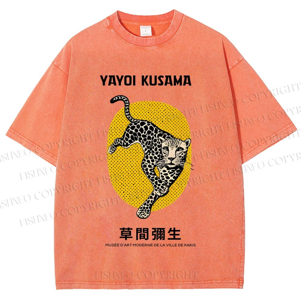 Unisex Yayoi Kusama Leopard Printed Washed Tee