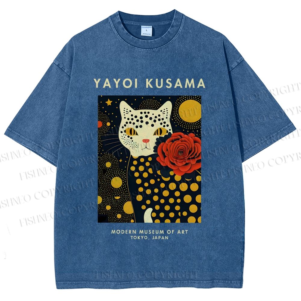 Unisex Yayoi Kusama Flower Cat Printed Washed Tee