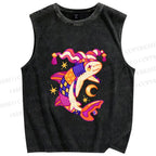 Unisex Circus Fish Printed Washed Tank Top