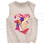 Unisex Circus Fish Printed Washed Tank Top