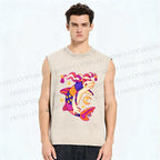 Unisex Circus Fish Printed Washed Tank Top