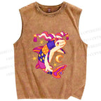 Unisex Circus Fish Printed Washed Tank Top