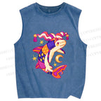 Unisex Circus Fish Printed Washed Tank Top