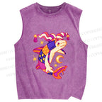 Unisex Circus Fish Printed Washed Tank Top