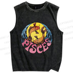 Unisex Koi Fish Pisces Printed Washed Tank Top