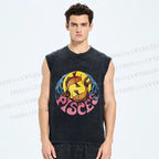 Unisex Koi Fish Pisces Printed Washed Tank Top