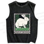 Unisex Vintage Rabbit Printed Washed Tank Top
