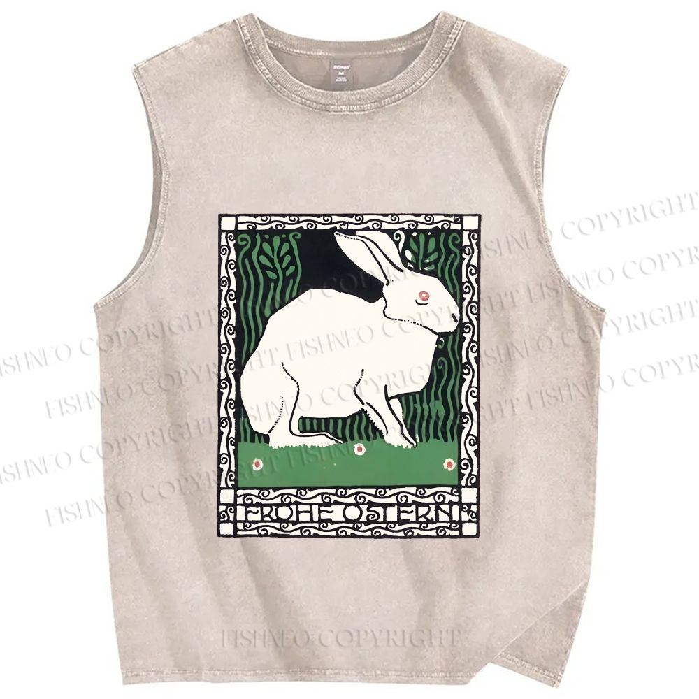 Unisex Vintage Rabbit Printed Washed Tank Top
