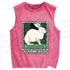 Unisex Vintage Rabbit Printed Washed Tank Top