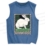 Unisex Vintage Rabbit Printed Washed Tank Top