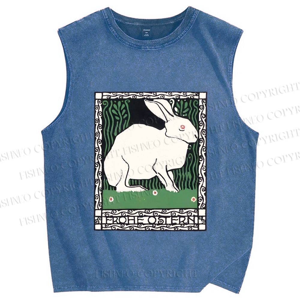 Unisex Vintage Rabbit Printed Washed Tank Top