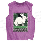 Unisex Vintage Rabbit Printed Washed Tank Top