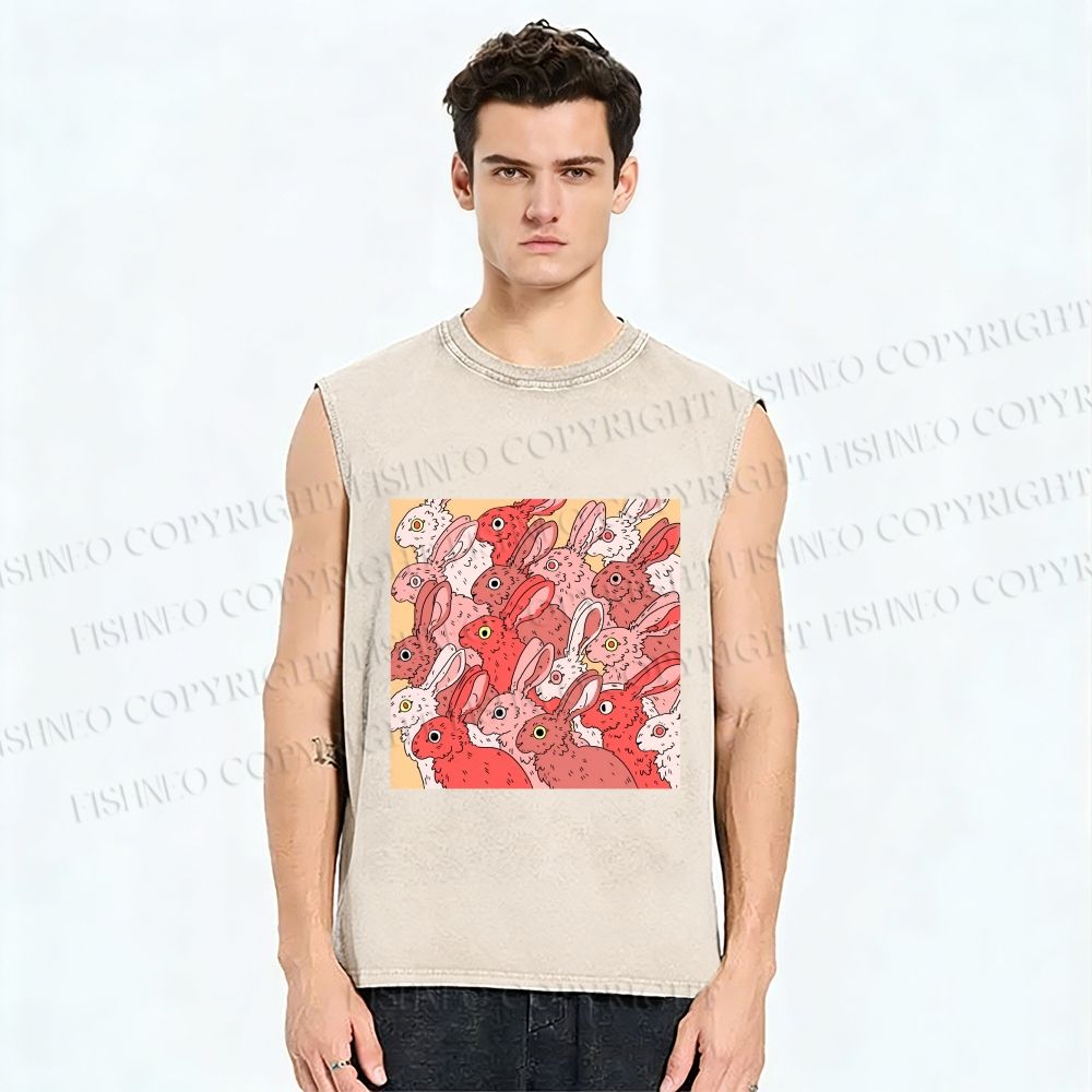 Unisex Rabbits in Warm Rabbit Printed Washed Tank Top