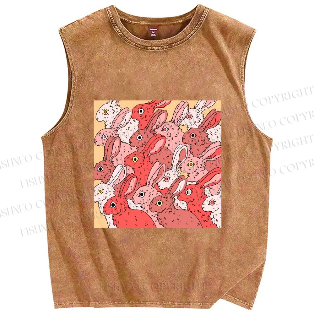 Unisex Rabbits in Warm Rabbit Printed Washed Tank Top