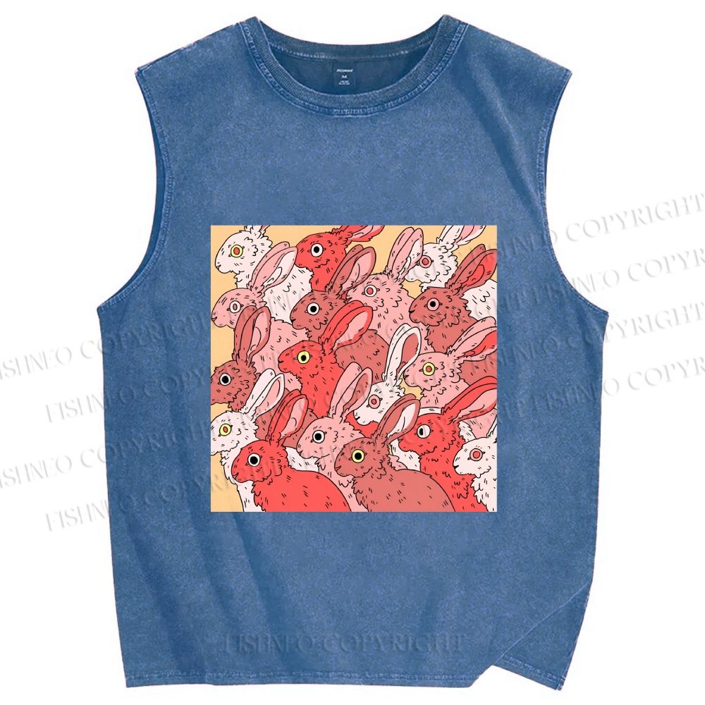 Unisex Rabbits in Warm Rabbit Printed Washed Tank Top