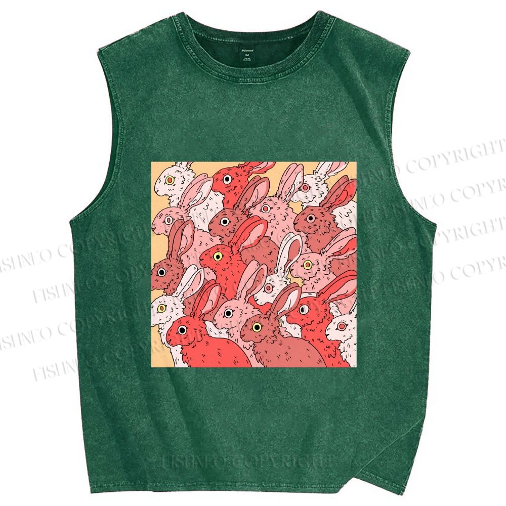 Unisex Rabbits in Warm Rabbit Printed Washed Tank Top