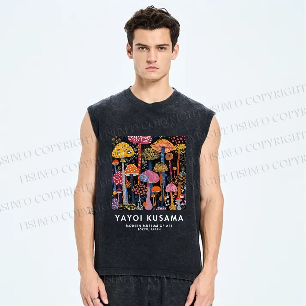 Unisex Yayoi Kusama Polka Dots Mushroom Printed Washed Tank Top