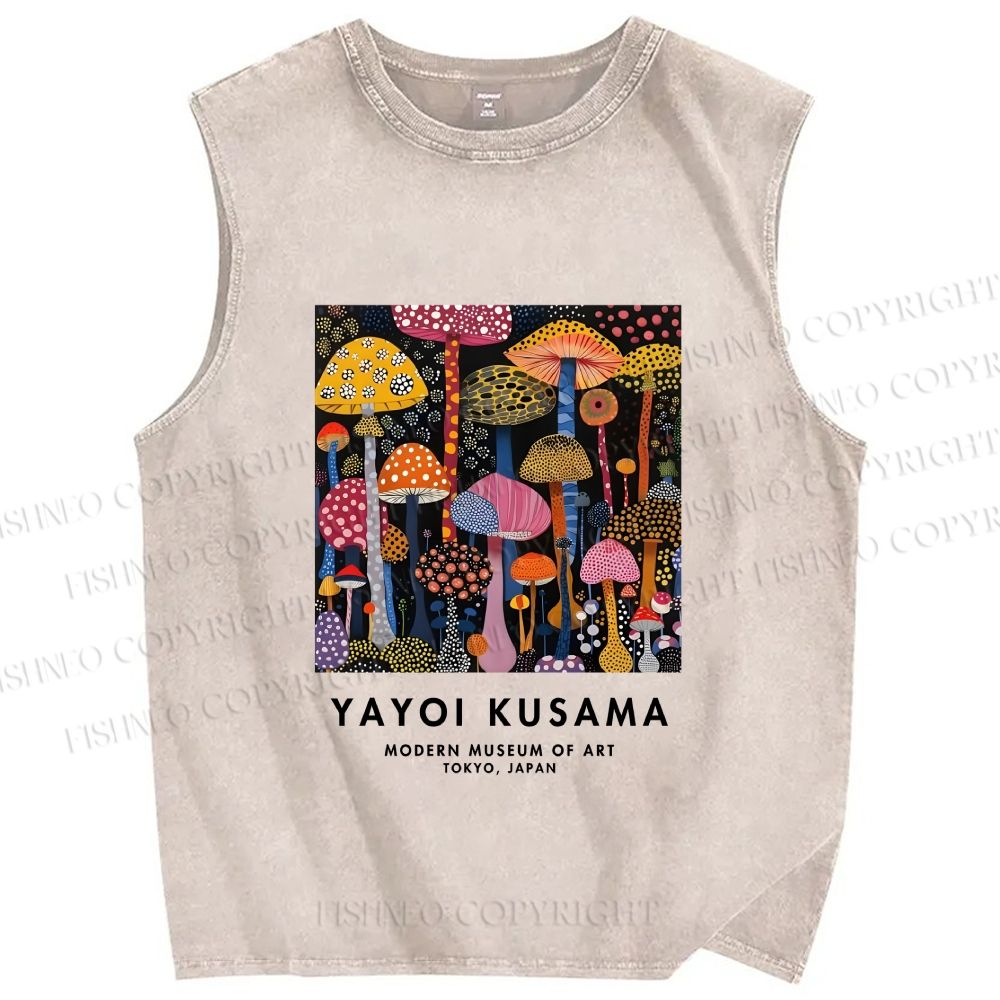Unisex Yayoi Kusama Polka Dots Mushroom Printed Washed Tank Top