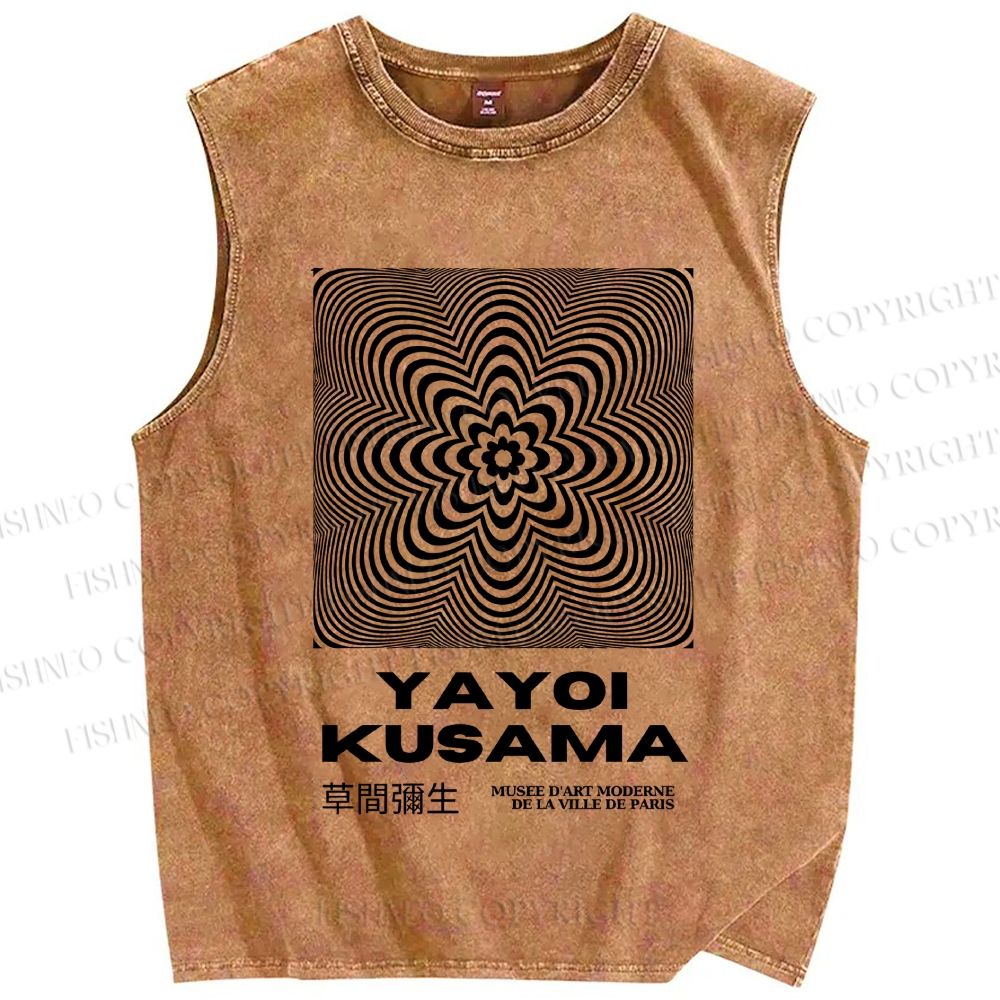 Unisex Yayoi Kusama Line Flower Printed Washed Tank Top