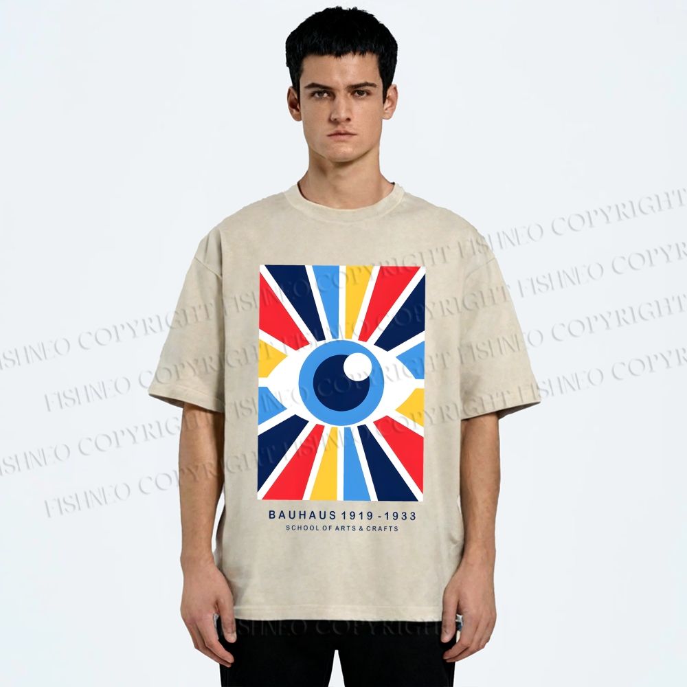 Unisex Bauhaus Geometric Eye Printed Washed Tee