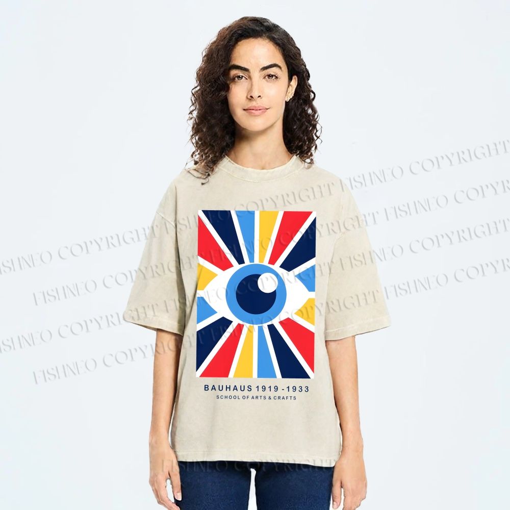 Unisex Bauhaus Geometric Eye Printed Washed Tee