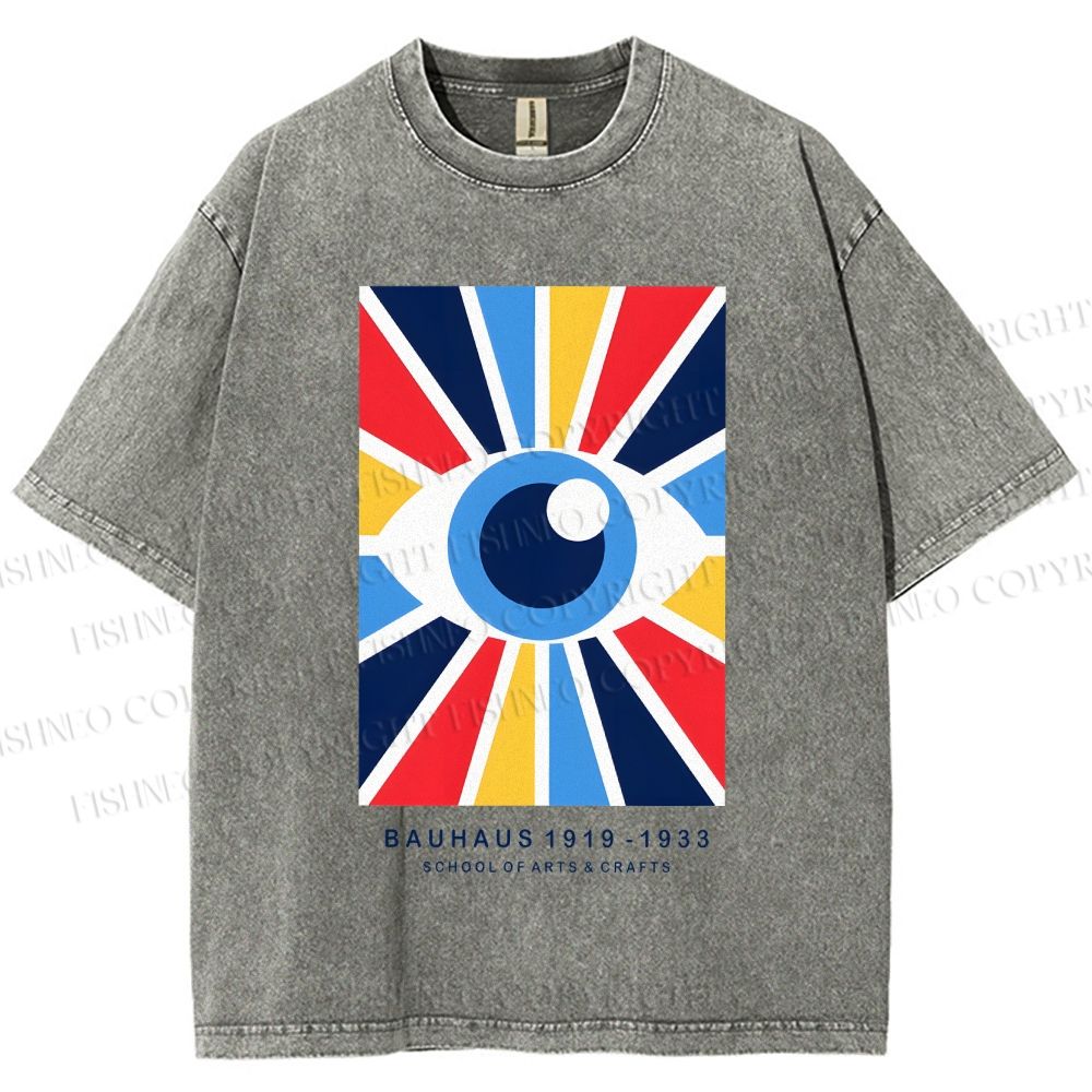 Unisex Bauhaus Geometric Eye Printed Washed Tee