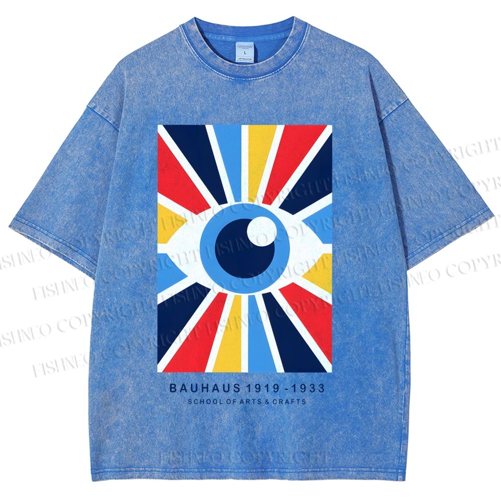 Unisex Bauhaus Geometric Eye Printed Washed Tee