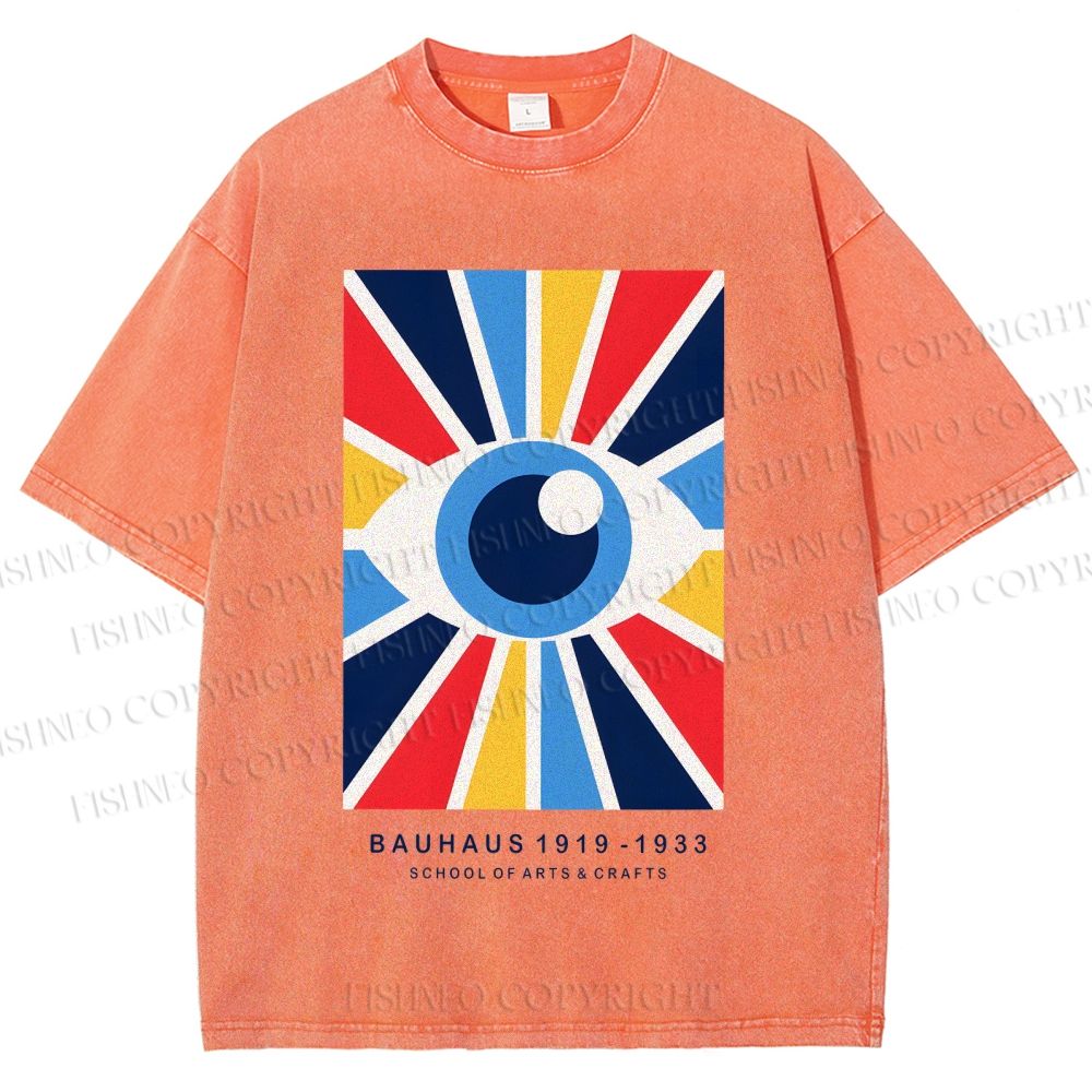 Unisex Bauhaus Geometric Eye Printed Washed Tee