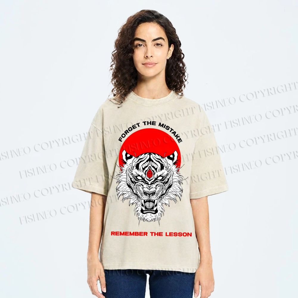 Unisex Forget The Mistake Tiger Printed Washed Tee