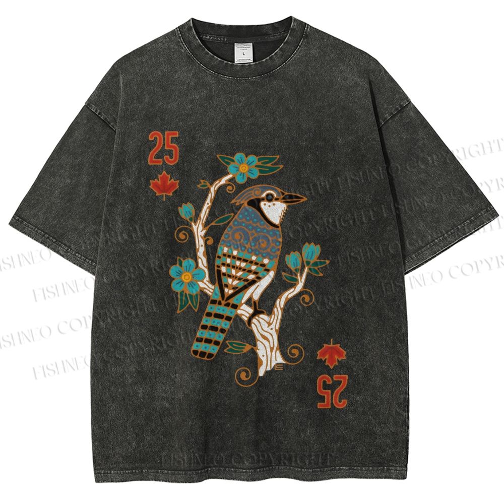 Unisex Vintage Bird 25 Printed Washed Tee