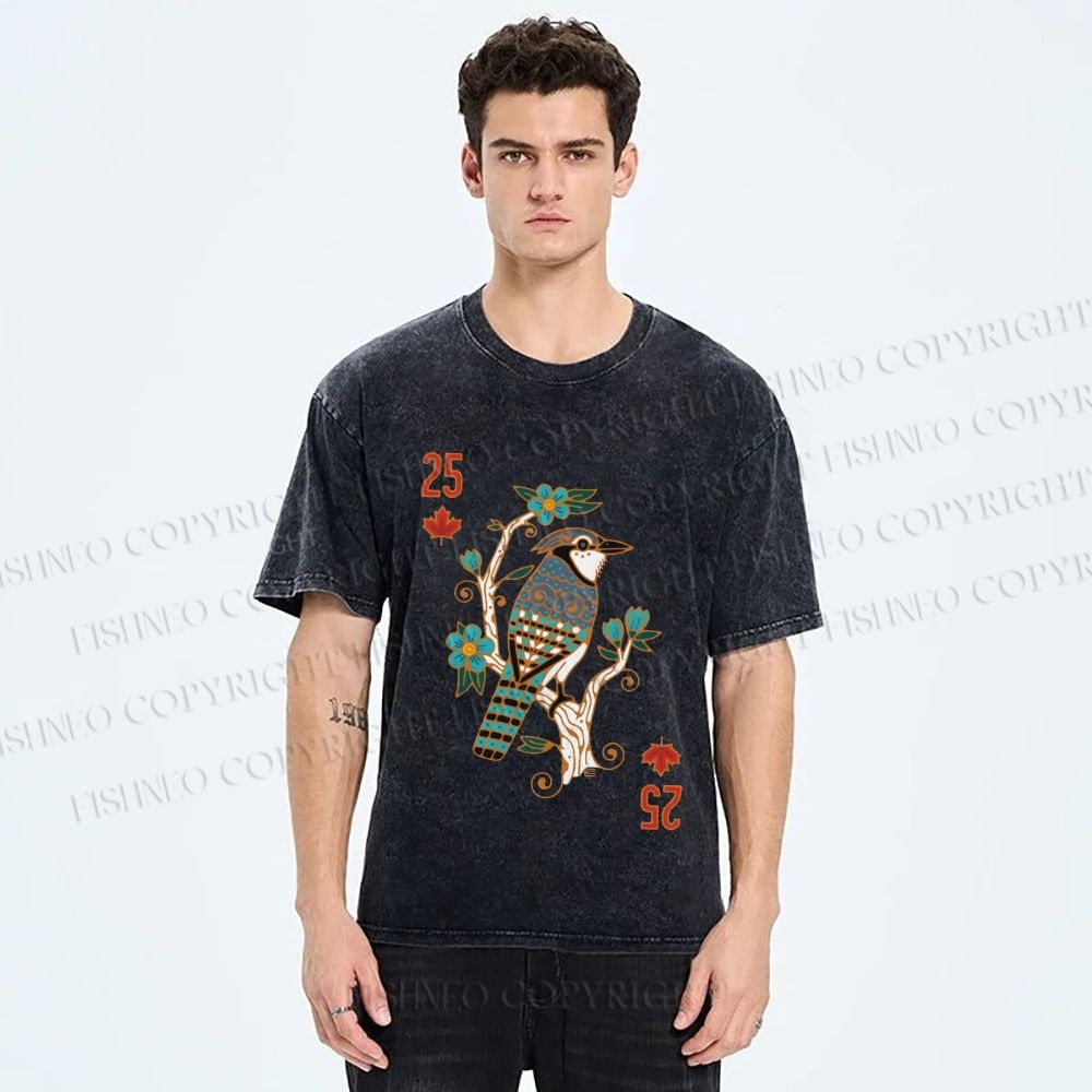 Unisex Vintage Bird 25 Printed Washed Tee