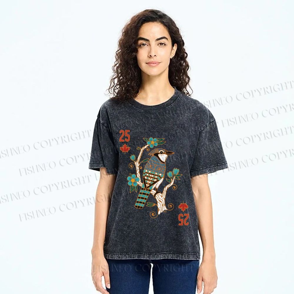 Unisex Vintage Bird 25 Printed Washed Tee