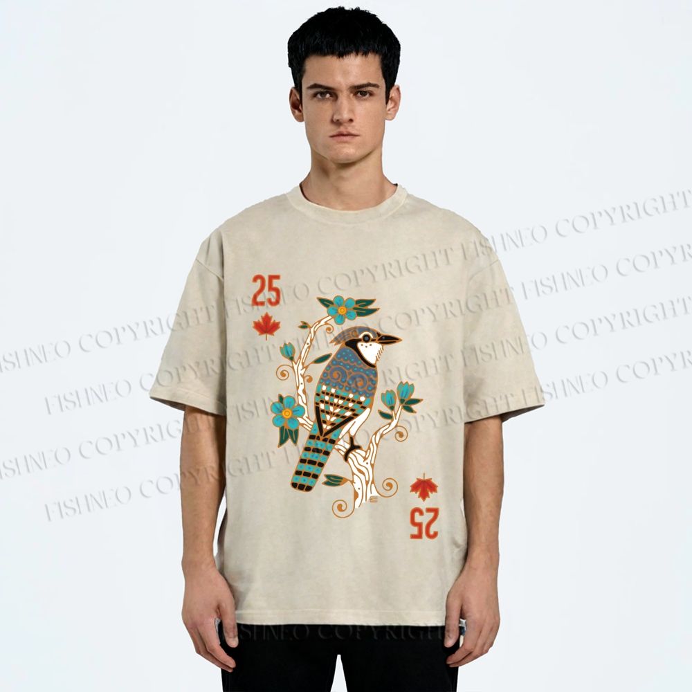 Unisex Vintage Bird 25 Printed Washed Tee